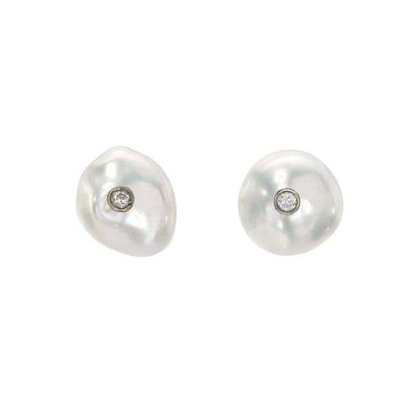 Baroque Pearl Earrings with Diamonds EA-3