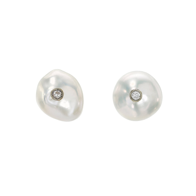 Baroque Pearl Earrings with Diamonds EA-3