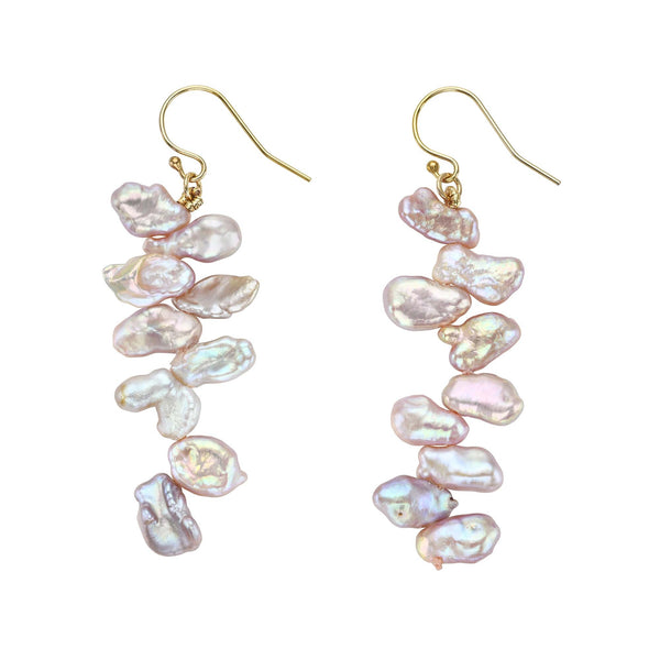 Peach Waterfall Keshi Pearl Earrings - Small - EA-7