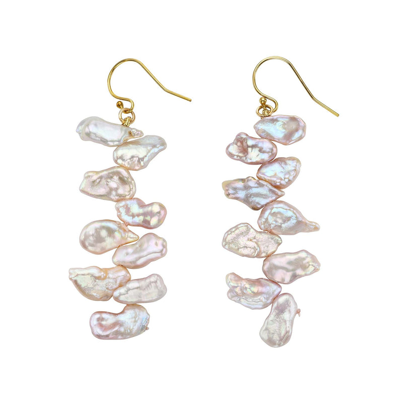 Peach Waterfall Keshi Pearl Earrings -  Large -  EA-8