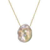 14k Unique Keshi Pearl Necklace with Diamond KYGDN