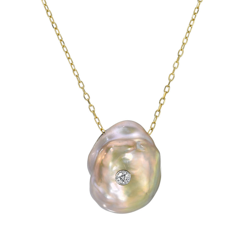14k Unique Keshi Pearl Necklace with Diamond KYGDN