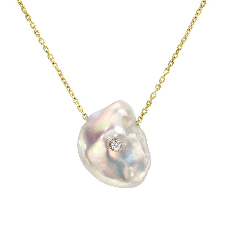 Unique Keshi Pearl Necklace with Diamond KD18-16-6