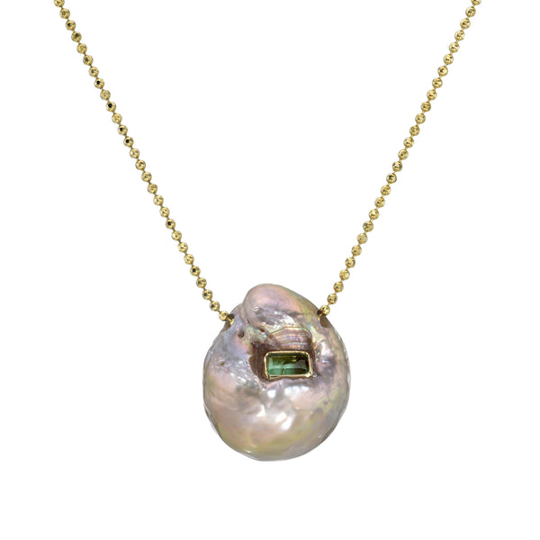 Baroque style Kasumi  Pearl Necklace with green Tourmaline K18-16 47