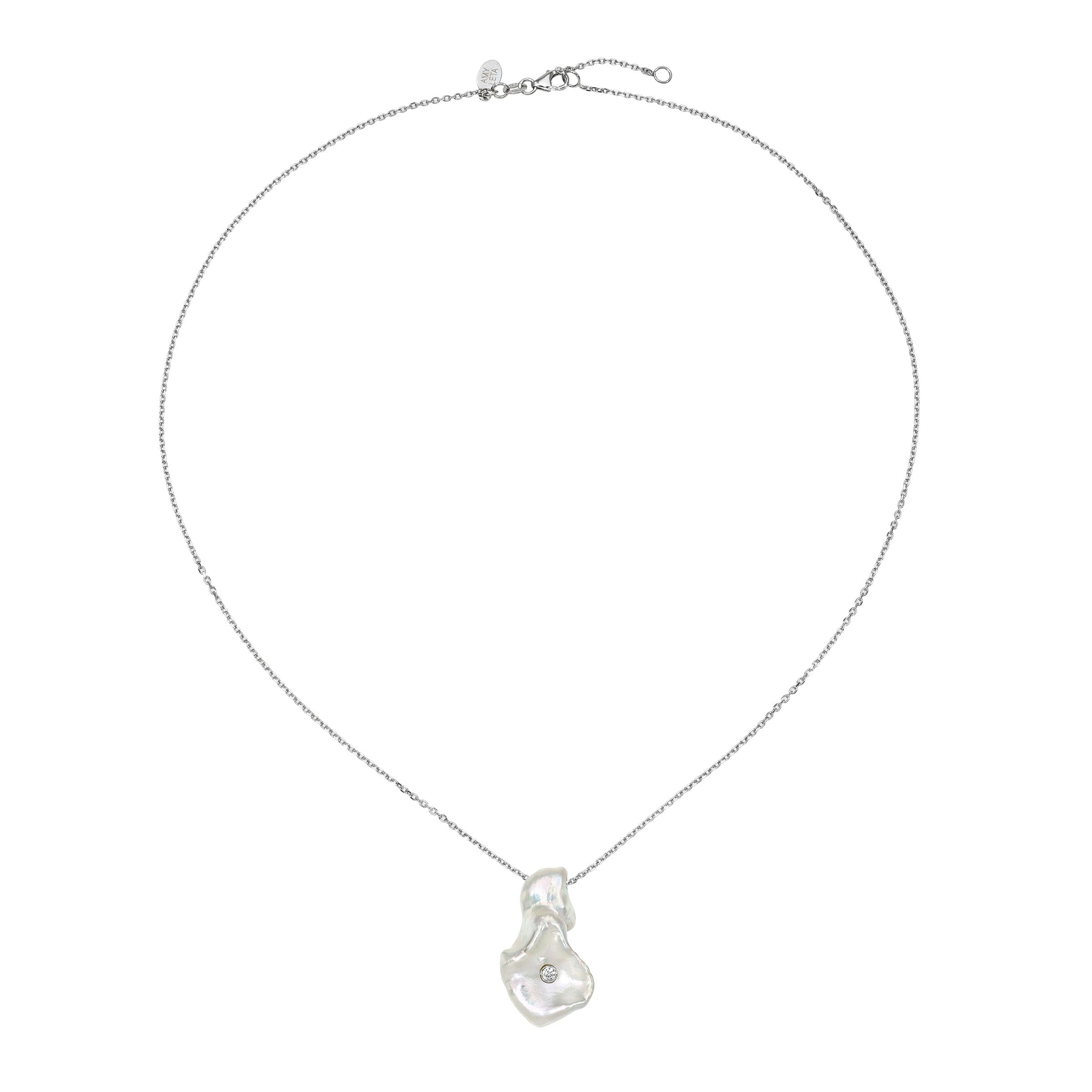 14K Unique Keshi Pearl Necklace with Diamond KD18-16-5 – Amy
