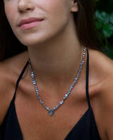 Silver Purple Keshi Pearl Blue Topaz Necklace