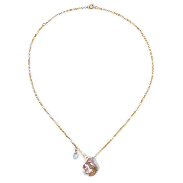 Keshi K18-30 Gold Pearl and Aquamarine Briolette Necklace
