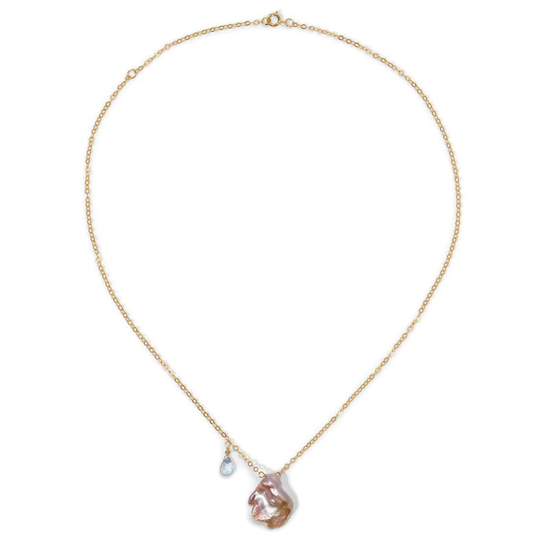 Keshi K18-30 Gold Pearl and Aquamarine Briolette Necklace