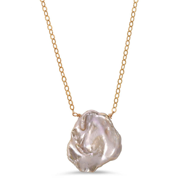 Keshi K18-35 Gold Pinkish Pearl Necklace