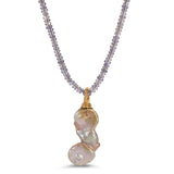 Gold Keshi Pearl Drop Iolite Necklace