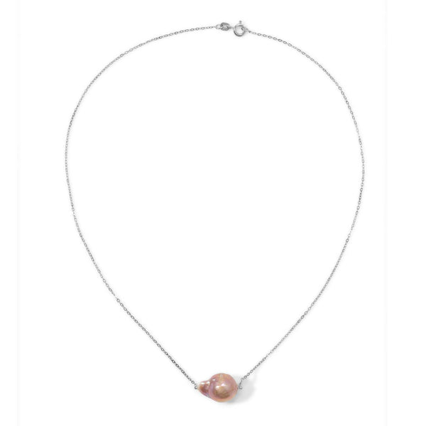 Peach Gold tone P8-16 Baroque Pearl Floating Necklace