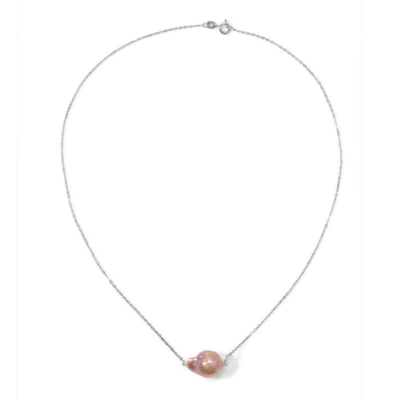 Peach Gold tone P8-16 Baroque Pearl Floating Necklace