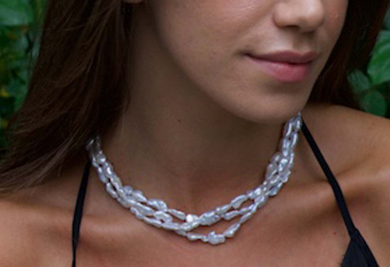 Biwa Triple Strand Pearl Necklace